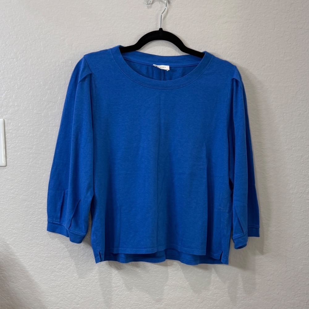 Poetry Hemp Organic Cotton Puff‎ Sleeve Top Blue Boxy Coastal Minimalist Boho 10